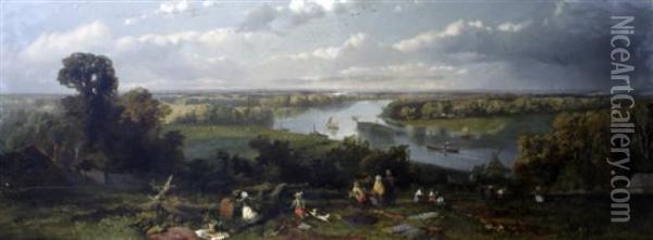 The Thames From Richmond Hill, Surrey Oil Painting - William E. Jones