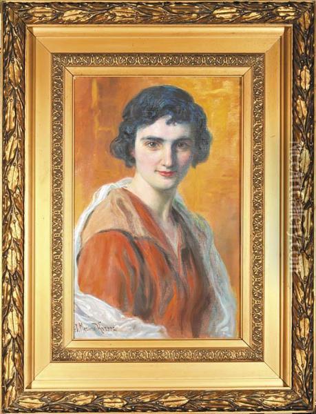 Portret Kobiety Oil Painting - Jozef Mecina-Krzesz