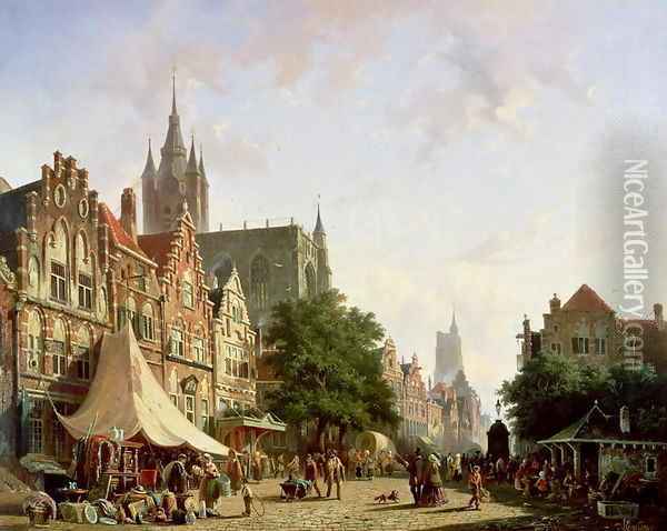 Dutch Street Scene Oil Painting - Adrianus Eversen