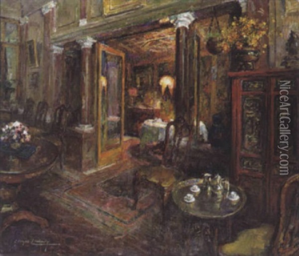 Le Salon Rouge Oil Painting - Georges (Ferdinand) Lemmers