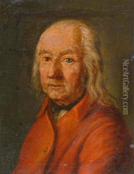 Portrait Of A A Old Man In A Red Jacket Oil Painting - Jean Baptiste Greuze