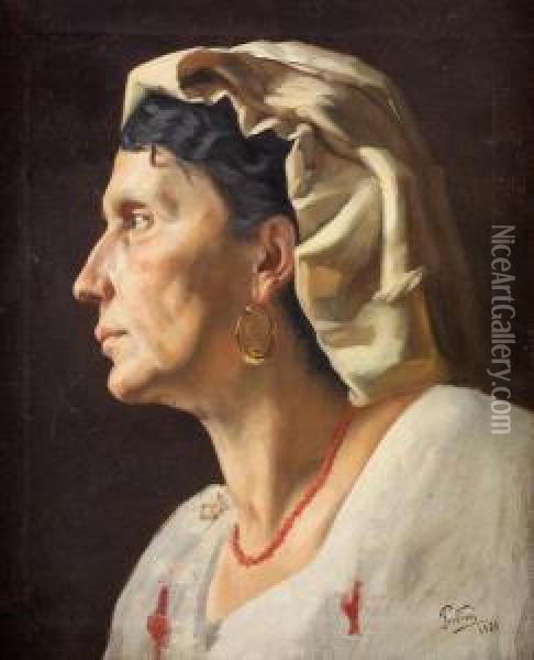 Testa Di Ciociara Abruzzese Oil Painting - Teofilo Patini