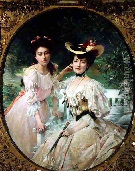 Madame Collas and her Daughter, Giselle, 1903 Oil Painting - Theobald Chartran