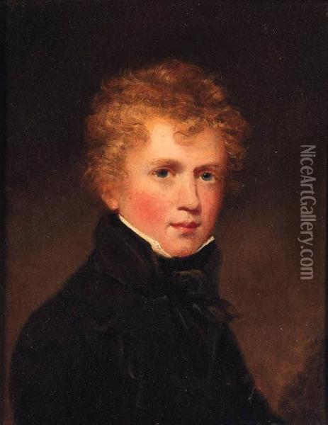 Portrait Of Charles Windham Humphreys, Small Quarter-length, In Ablack Coat And Stock Oil Painting - John James Masquerier