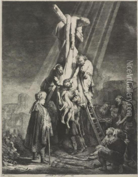 Descent From The Cross: Second Plate (b., Holl. 81; H. 103; Bb. 33-c) Oil Painting - Rembrandt Van Rijn