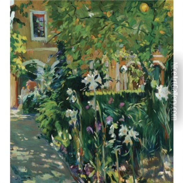 Flores En El Jardin (flowers In The Garden) Oil Painting - Joaquin Mir Trinxet