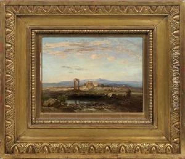Griechische Landschaft Mit Antiken Tempelruinen Im Morgenlicht Oil Painting - Camille-Joseph-Etienne Roqueplan
