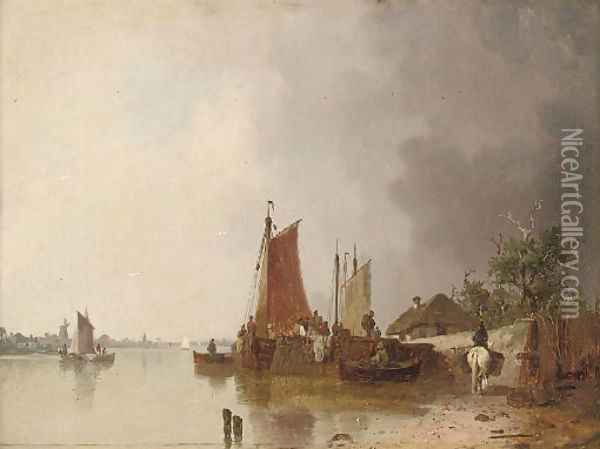 Unloading cargo at the quay Oil Painting - Ludwig Hermann