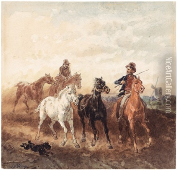 Die Rosstauscher (+ 4 Others; 5 Works) Oil Painting - Theodor (Fried. Wilhelm Heinrich Th.) Hosemann