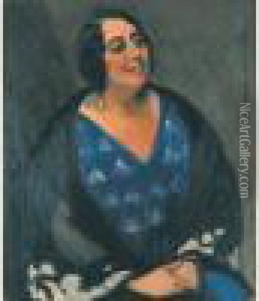 Portrait De Madeleine D'haveloose (1925) Oil Painting - Jean Van Den Eeckhoudt