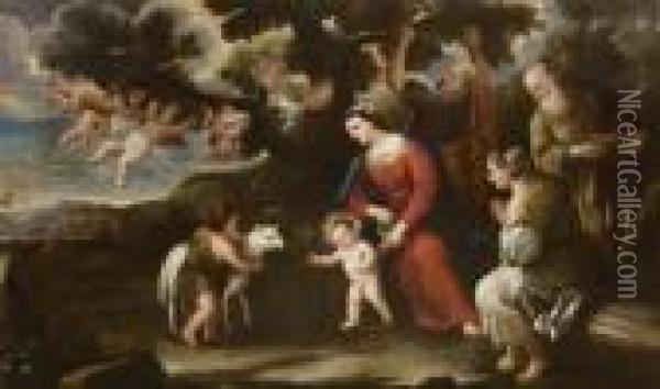 Riposo Della Sacra Famiglia Durante La Fuga In Egitto Olio Su Tela Oil Painting - Luca Giordano