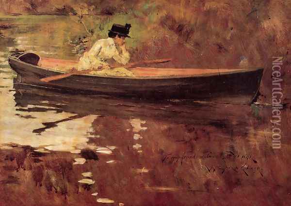 Mrs Chase In Prospect Park Oil Painting - William Merritt Chase