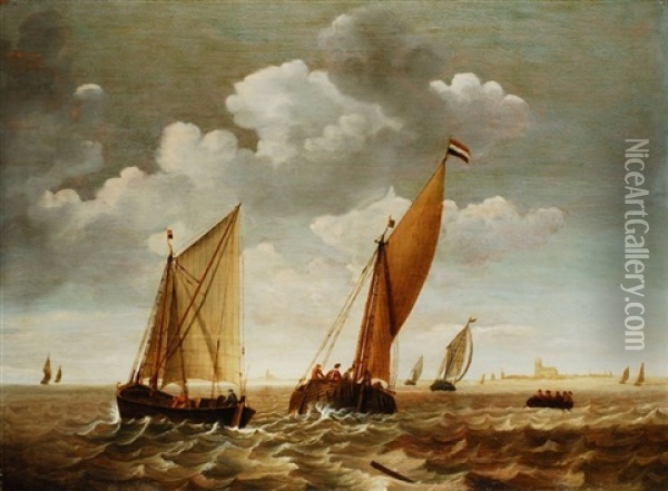 Schiffe Vor Dordrecht Oil Painting - Gerard de Jager