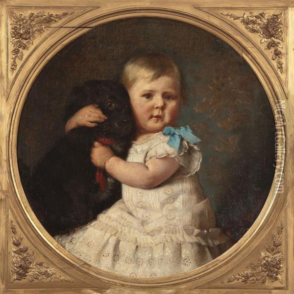 Kinderportrait Mit Hund Oil Painting - Gustav Bregenzer