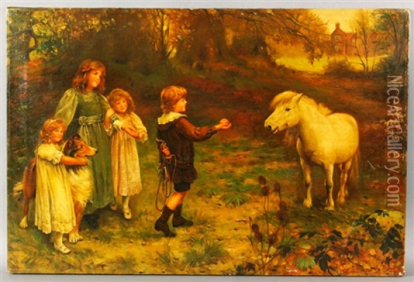 Children With Animals Oil Painting - Arthur John Elsley