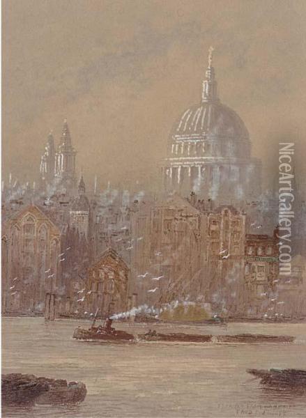 St. Paul's From Bankside Oil Painting - Frederick E.J. Goff