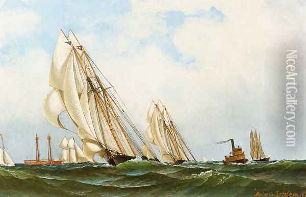 Sappho off Sandy Hook Lightship Oil Painting - Antonio Nicolo Gasparo Jacobsen