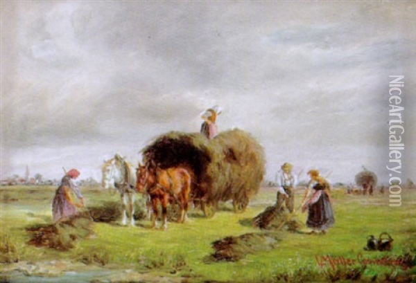 Bei Der Heuernte Oil Painting - Ludwig Mueller-Cornelius