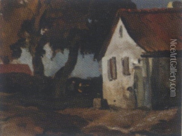Peasants On A Farmyard In Limburg Oil Painting - Willem Van Konijnenburg