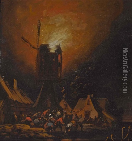 Feuersbrunst In Einem Hollandischen Dorf Oil Painting - Adriaen Lievensz van der Poel