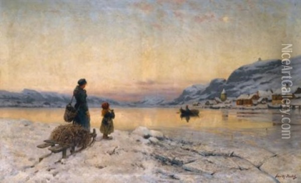 Winter Day By The Fjord Oil Painting - Frithjof Smith-Hald