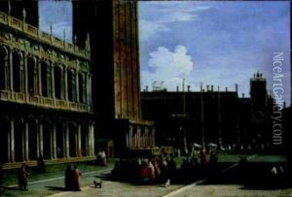 Venezia, Veduta Della Piazzetta Con Piazza San Marco Sullo Sfondo Oil Painting - Johann Richter