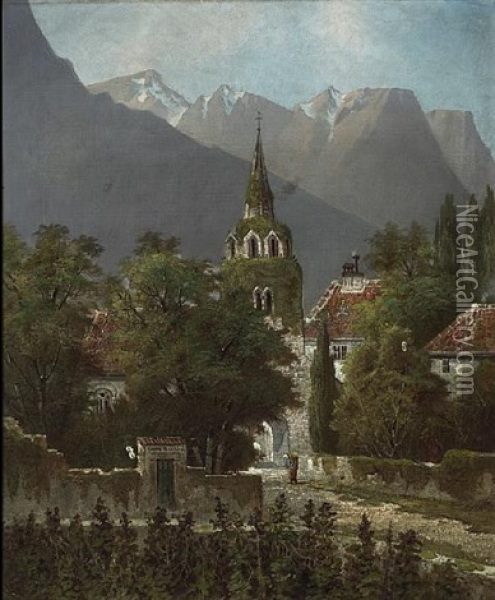 Alpine Castle Oil Painting - Edwin Deakin