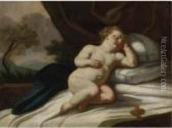 Sleeping Puto Oil Painting - Francesco Solimena