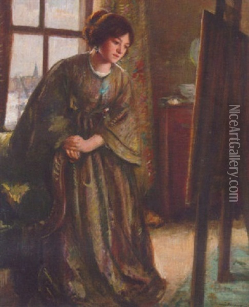Admiring Her Portrait Oil Painting - David Thomas Muirhead