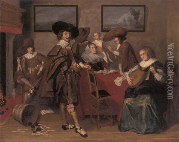 Elegant Company In An Interior Oil Painting - Pieter Jacobs Codde