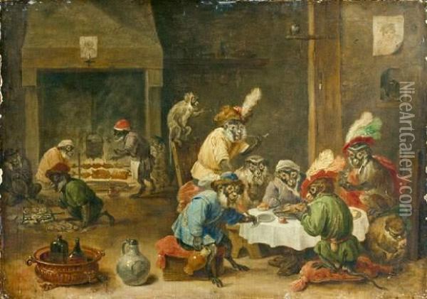 Le Festin Des Singes Oil Painting - David The Younger Teniers