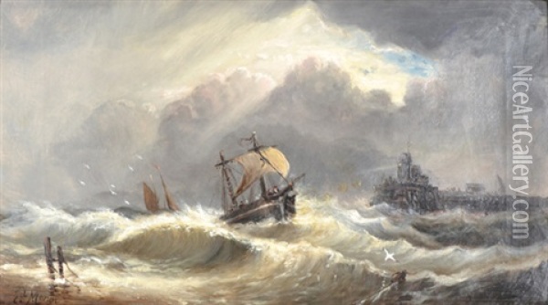 Ships In A Stormy Sea Oil Painting - Edward Moran