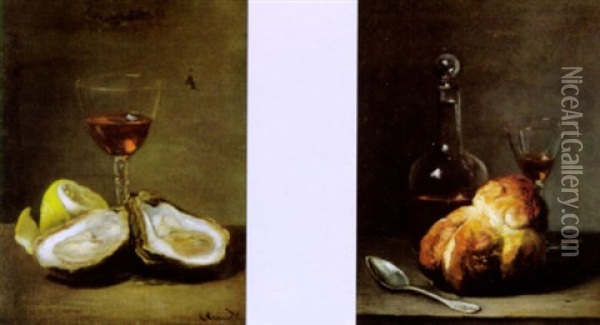 Stilleben Mit Austern Und Einem Weinglas Oil Painting - Eugene Claude