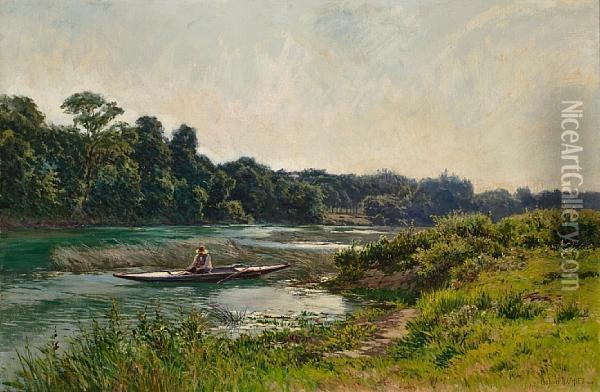 On The Banks Of The Marne, Parc De St. Maur Oil Painting - Gabriel Mathieu