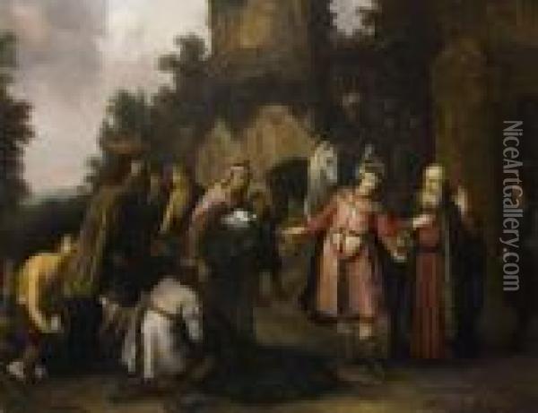 Le Prophete Elisee Refuse Les Presents Que Lui Offre Naaman Oil Painting - Abraham van Dijck
