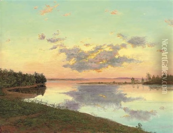 A Lake Landscape At Sunset Oil Painting - Ivan Fedorovich Choultse
