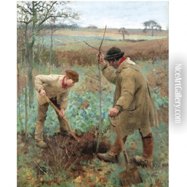 Planting A Tree Oil Painting - Sir George Clausen