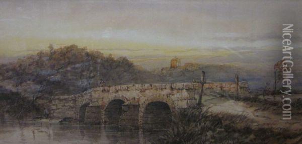 A Bridge At Sundown Oil Painting - Richard Henry Nibbs