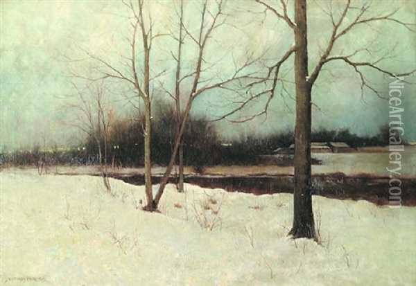 Stream In Winter Oil Painting - Arthur Hoeber
