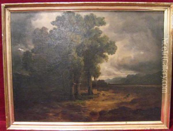 Landscape With Figure And Dog Oil Painting - Carl Weber