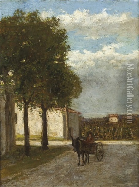 Strada Di Paese Con Barrocciaio Oil Painting - Luigi Bertelli