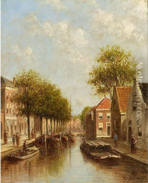 A Canal In Delft Oil Painting - Pieter Gerard Vertin