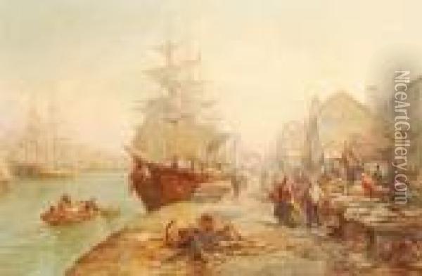 The Fish Market, Peel Harbour, Isle Of Man Oil Painting - William Edward Webb
