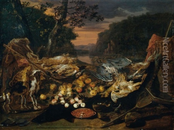 Trophee De Chasse Dans Un Paysage Oil Painting - Jan van Kessel the Elder