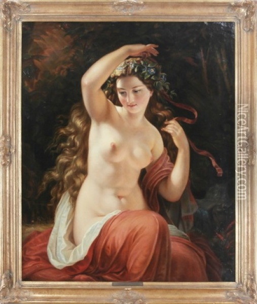 A Nude Beauty With Red Drape Oil Painting - Friedrich von Amerling