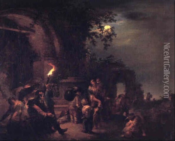 Campement De Bohemiens Au Clair De Lune Oil Painting - Johann Conrad Seekatz