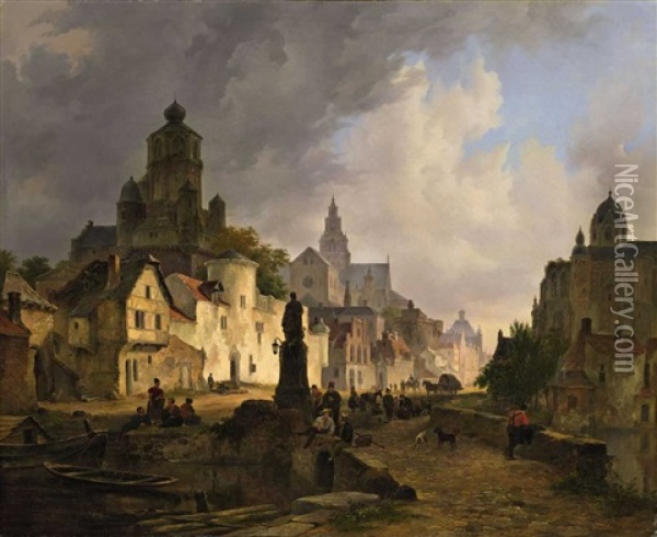 A View Of A City Oil Painting - Bartholomeus Johannes Van Hove