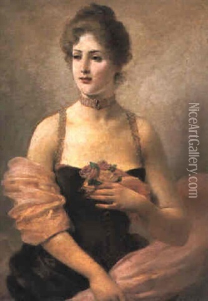 Dressed Up Young Lady Oil Painting - Jules Frederic Ballavoine