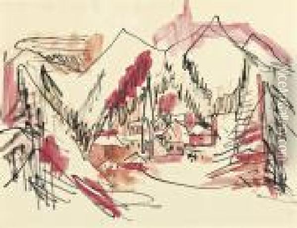 Landschaft Davos(landscape At Davos) Oil Painting - Ernst Ludwig Kirchner