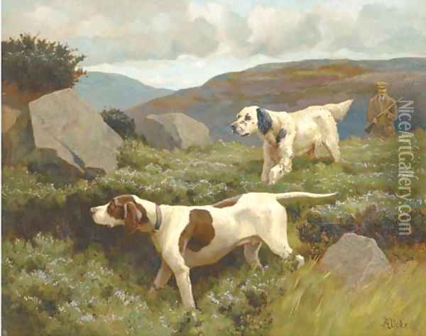 An English setter and a pointer Oil Painting - Alfred Duke